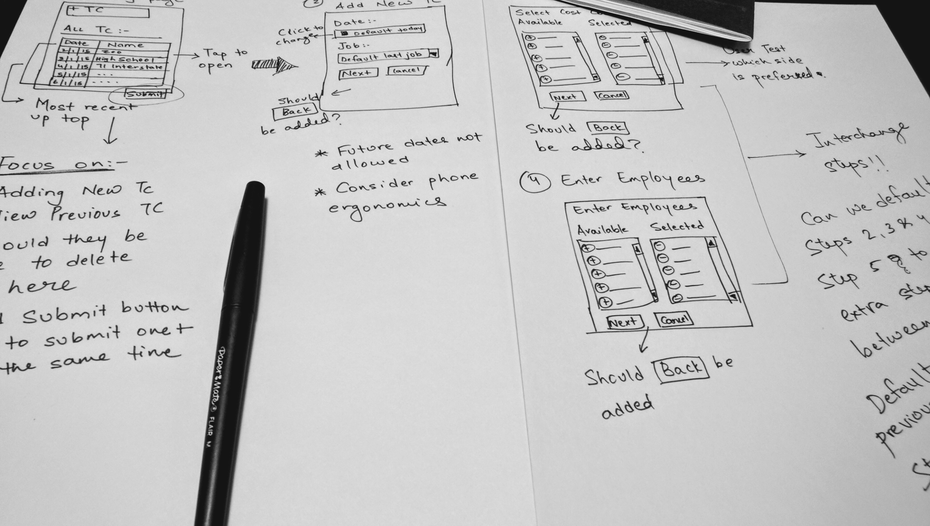 Example of Workflow and paper prototype